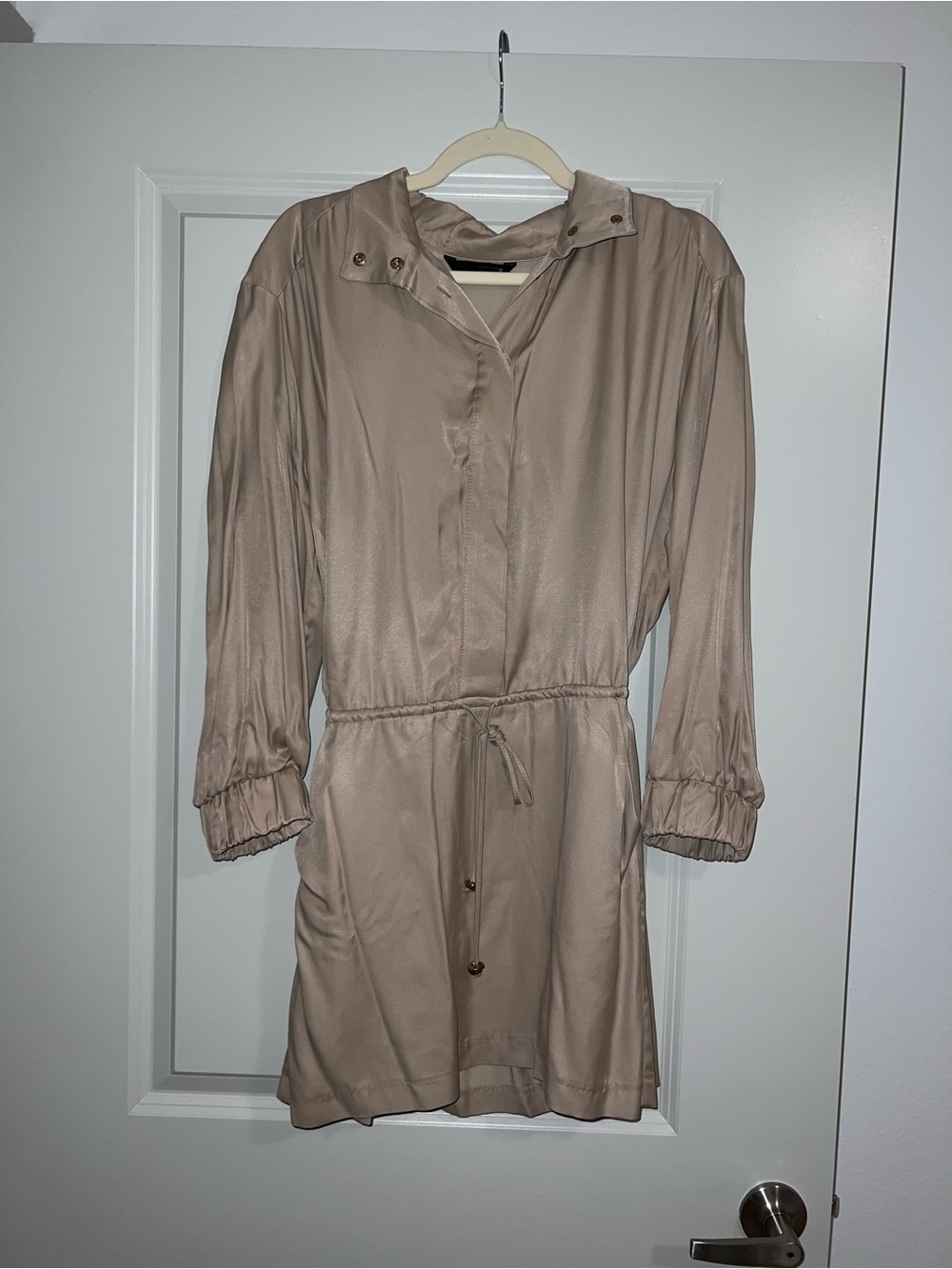 Zara Taupe Drawstring Satin Dress